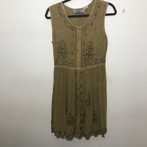 L Vintage India boho bohemian tie back sleeveless dress embroidered large